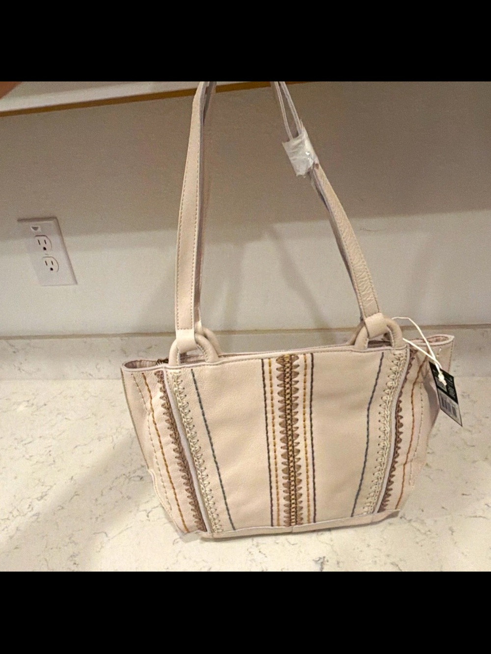 The Sak Los Feliz Leather Beige Tote Bag